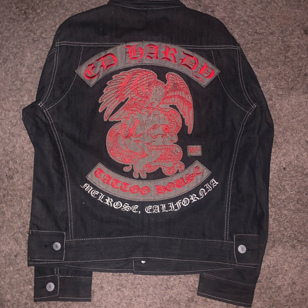 Customized “Vintage Ed Hardy Denim Jacket Eagle Skull Snake”